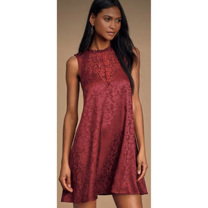 LULUS Evidently In Love Burgundy Floral Embossed Satin Mini Dress